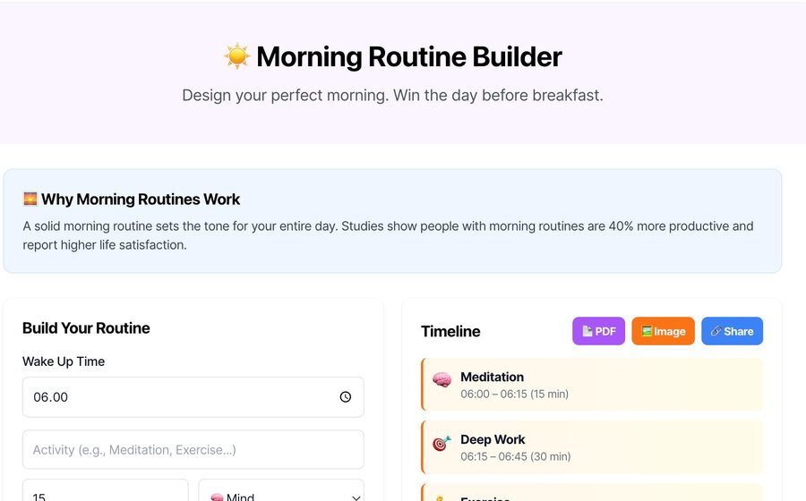 Morning Routine Builder — daily timeline builder